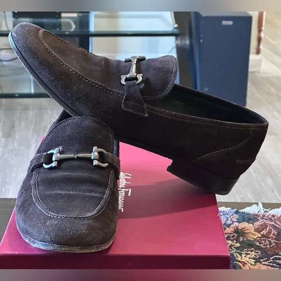Salvatore Ferragamo TAPAS Horse Bit Brown Suede Leather  display picture 3